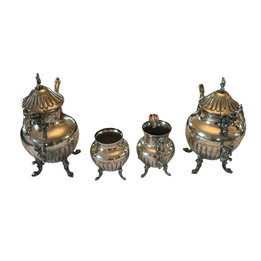 Mid 20th Century Birmingham Silver on Copper Coffee Tea Sugar Creamer Set - Picture 7 of 15